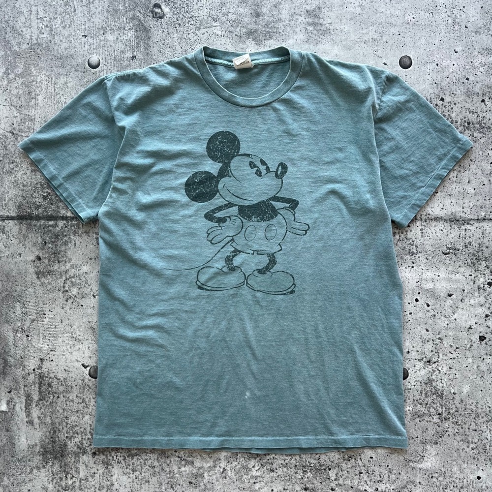 Vintage Mickey Mouse T-Shirt Men Large Green Distressed Disney Store Cartoon 90s